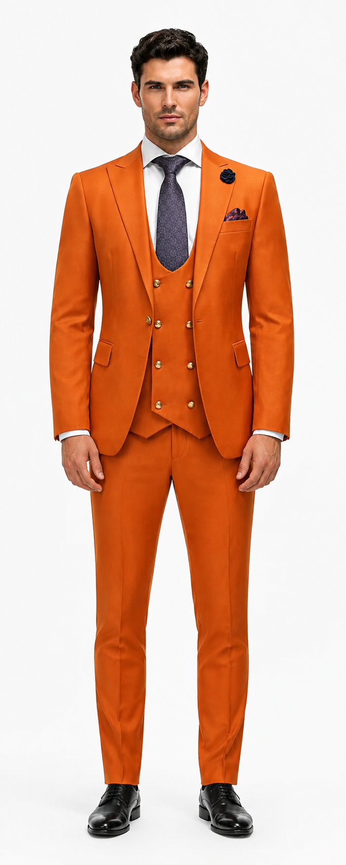 Rossiman Rust Slim Fit 3-Piece Suit for Men