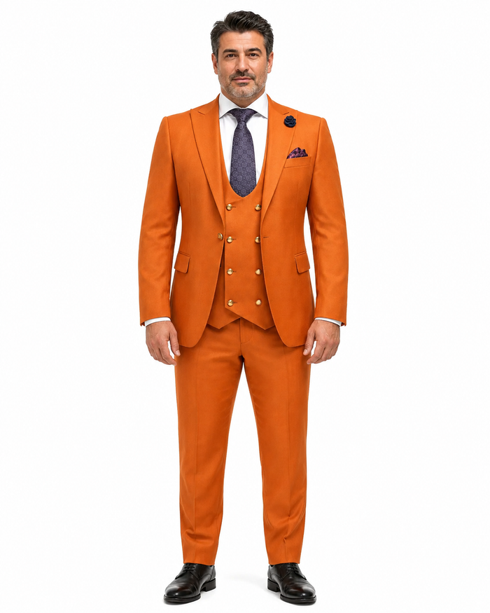 Rossiman Rust Slim Fit 3-Piece Suit for Men