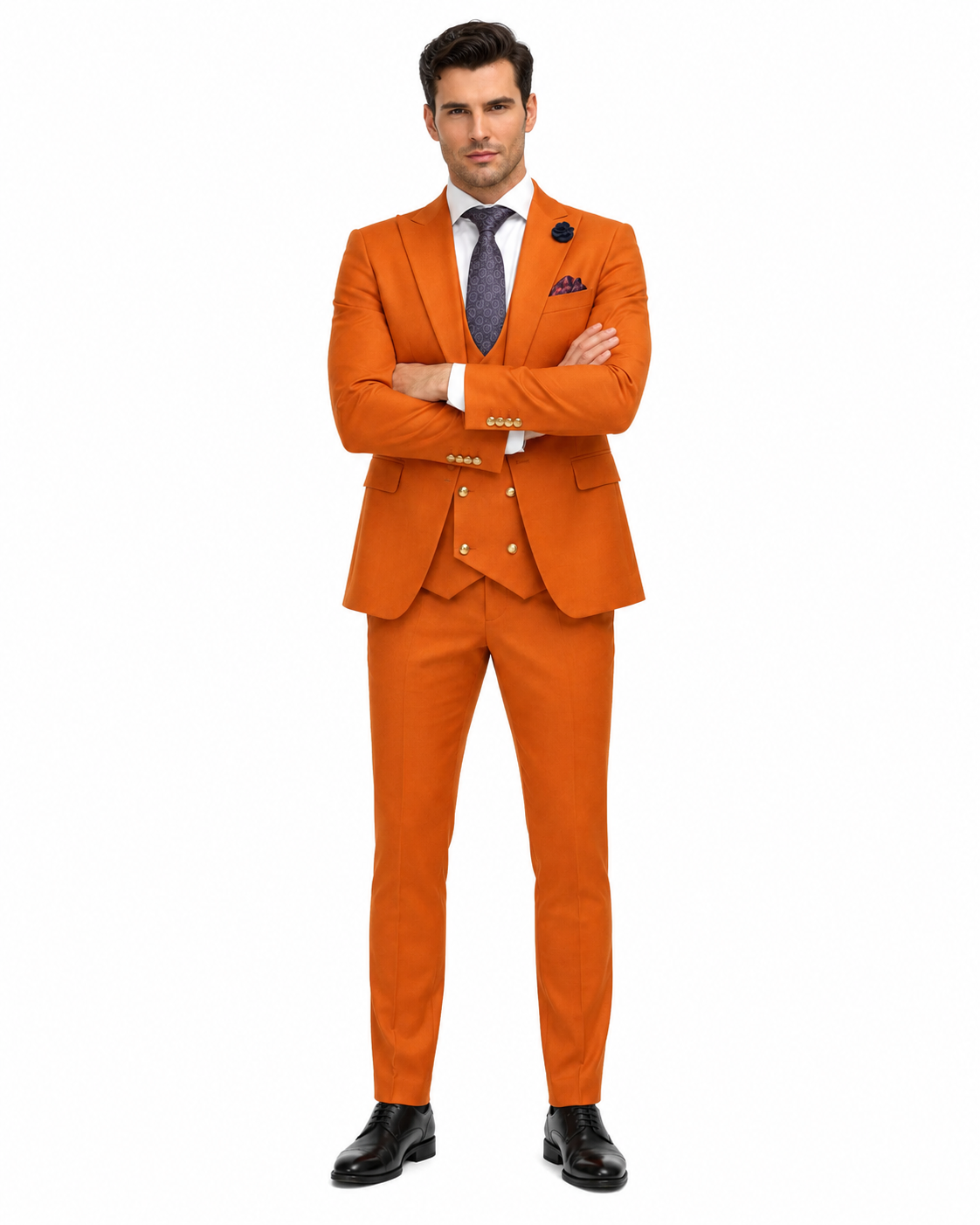 Rossiman Rust Slim Fit 3-Piece Suit for Men