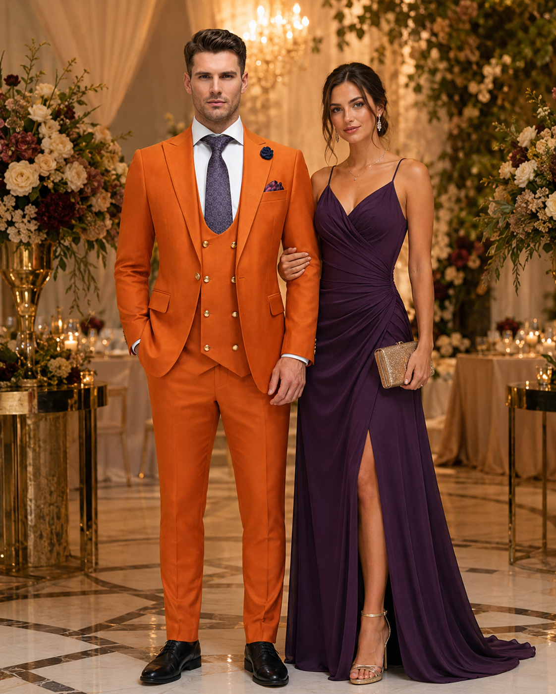 Rossiman Rust Slim Fit 3-Piece Suit for Men