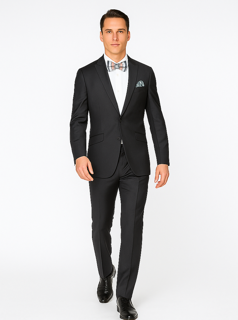 Rossiman Men’s Slim Fit Gray Wool Suit | 1-Button Peak Lapel Jacket & Tapered Low-Rise Pants – Italian Tailored 3-Piece Luxury Suit