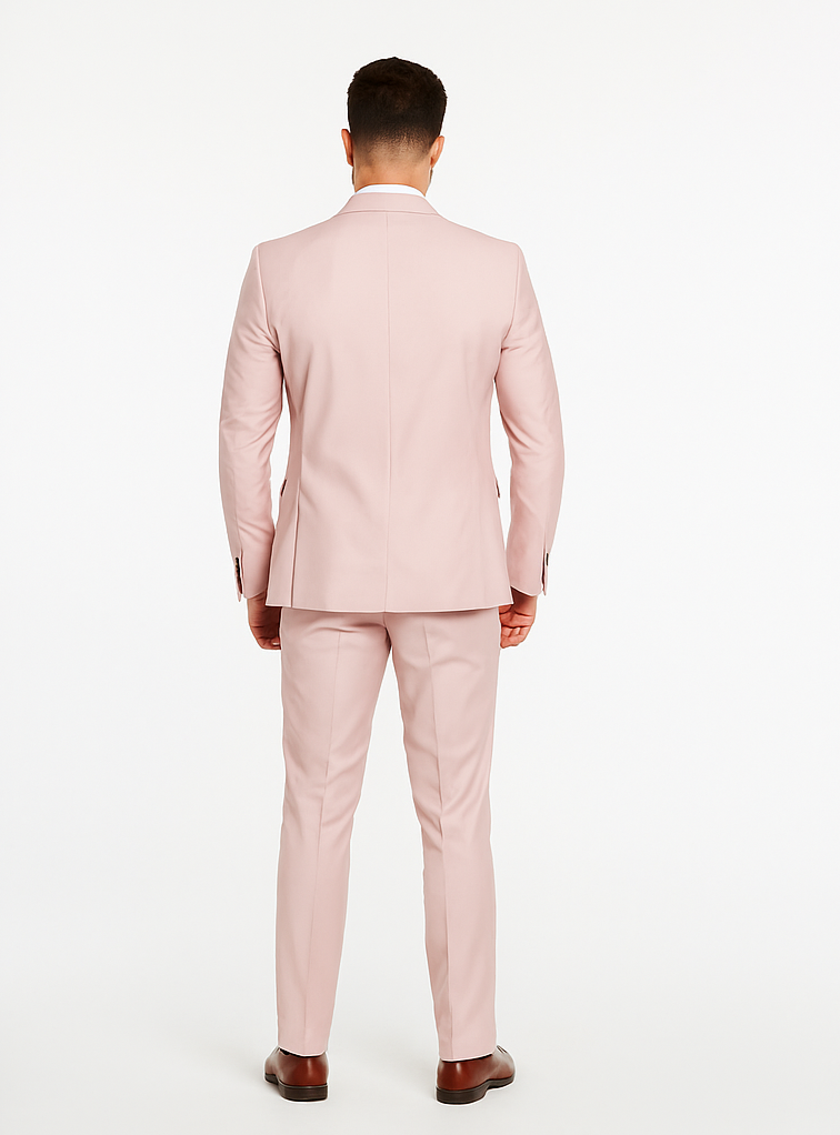 Rossiman Men’s Slim Fit Pink Suit | Elegant Double-Breasted Vest & Tailored Flat Front Pants – Italian 3-Piece Luxury Suit