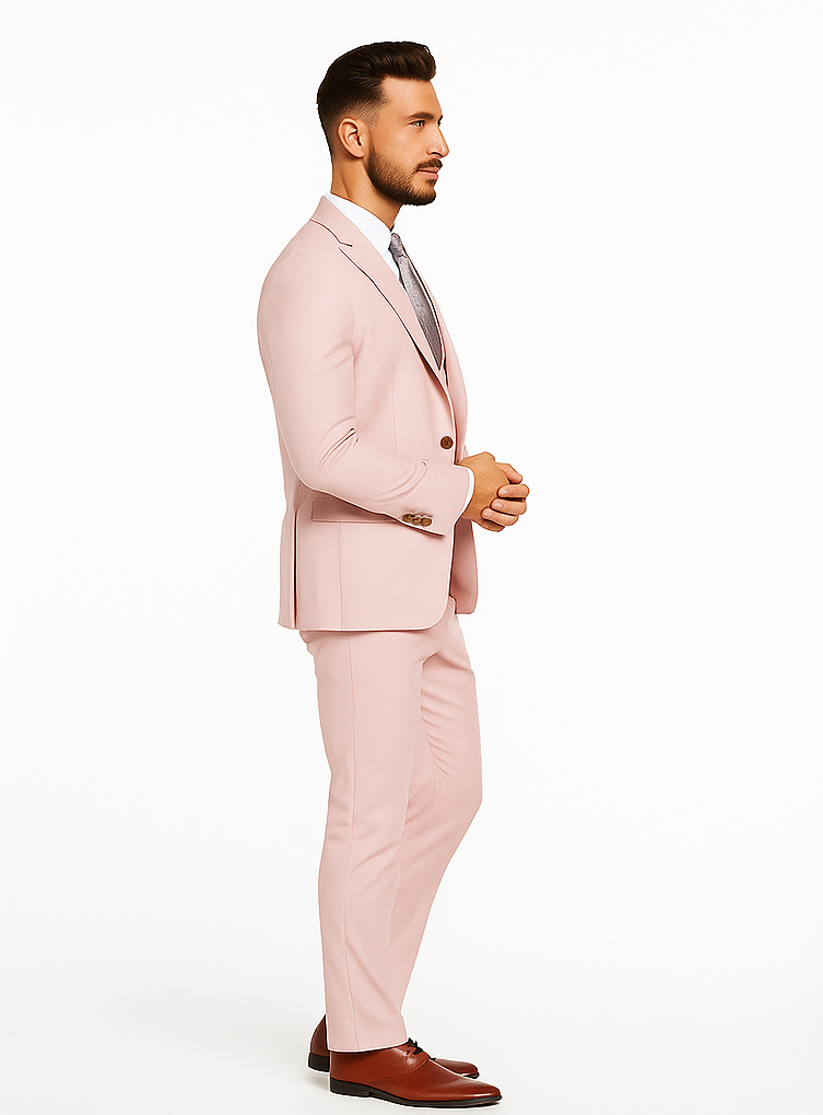 Rossiman Men’s Slim Fit Pink Suit | Elegant Double-Breasted Vest & Tailored Flat Front Pants – Italian 3-Piece Luxury Suit