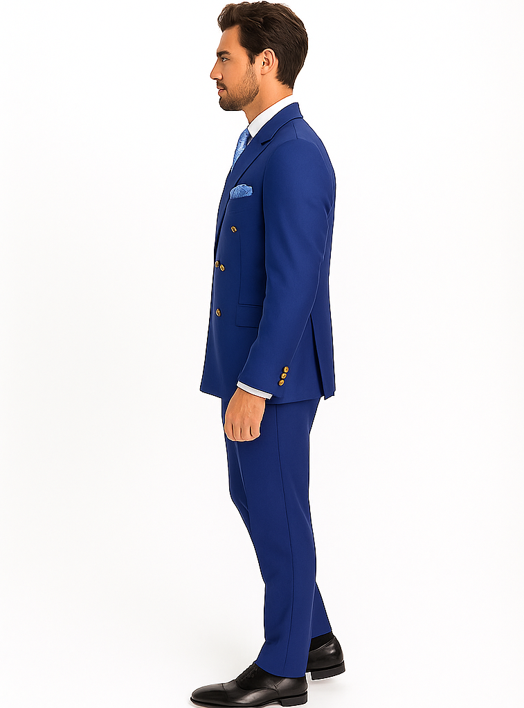 Rossiman Men’s Slim Fit Royal Blue Suit | Double-Breasted Elegance – Italian Tailored Luxury 3-Piece Suit for Men