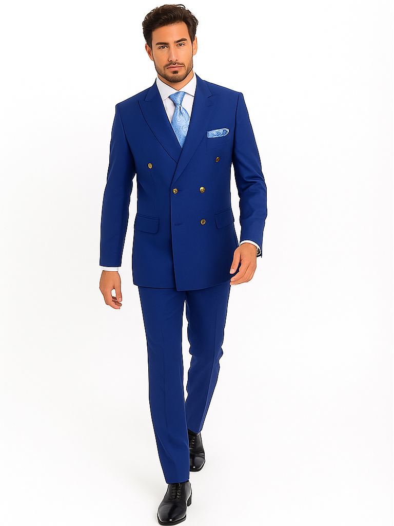 Rossiman Men’s Slim Fit Royal Blue Suit | Double-Breasted Elegance – Italian Tailored Luxury 3-Piece Suit for Men