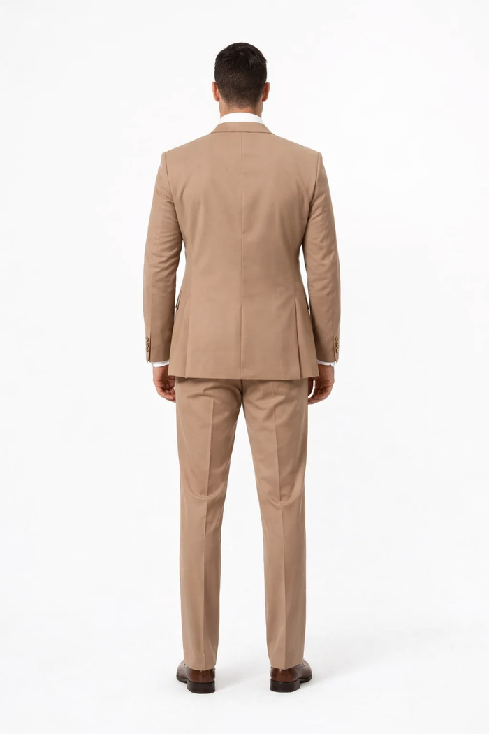 Rossiman Men’s Tan Suit with Gold Button Details