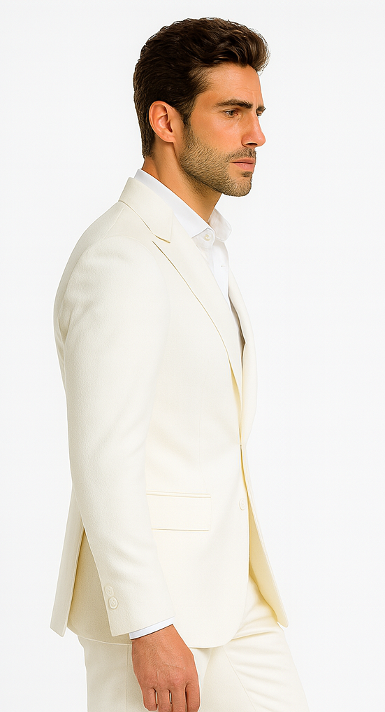 Rossiman Men’s White Seersucker Suit – Peak Lapel Summer Formalwear