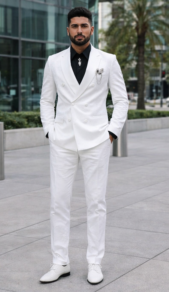 Rossi Man White Shawl Lapel Suit by Rossiman