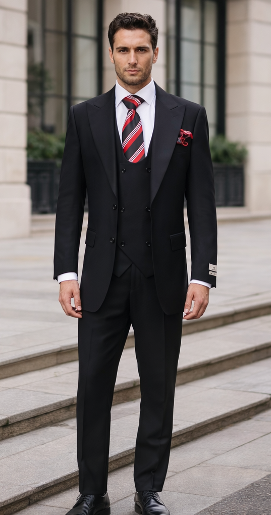 Rossiman Rossi Black Tailored Men's Dress Suit