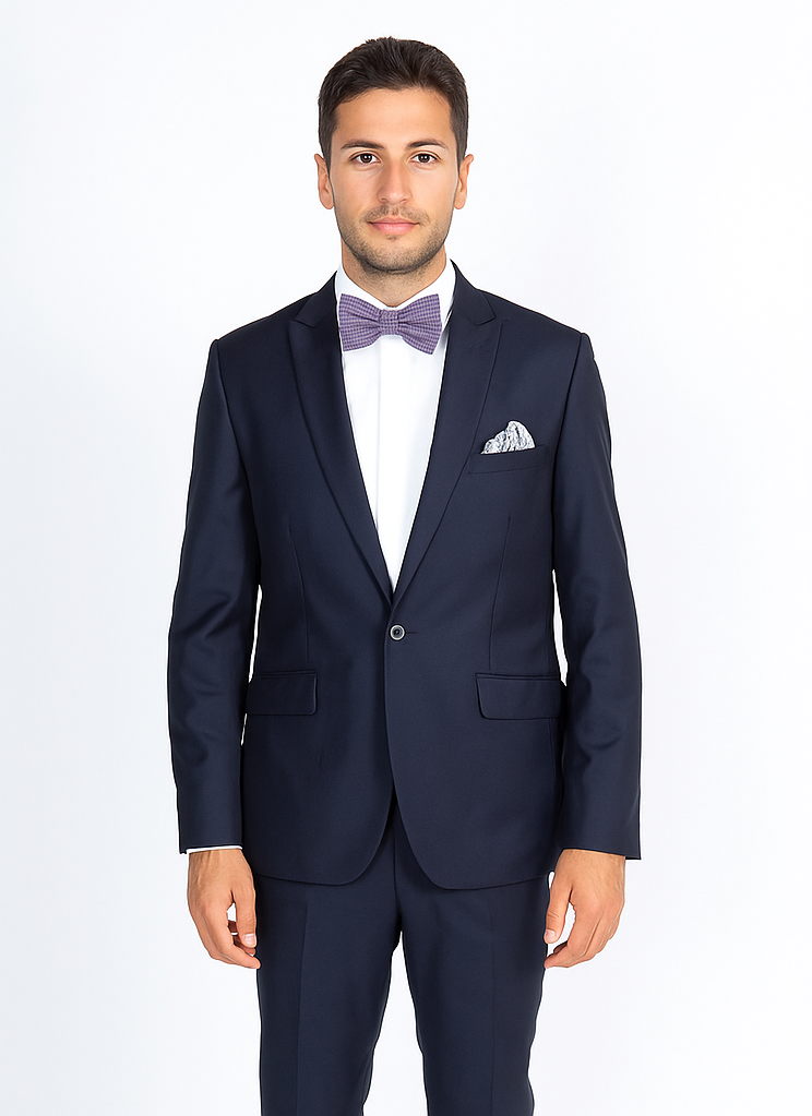 Rossiman Rossi Navy Blue Slim Fit Suit | Peak Lapel Tailored Formalwear for Men – Italian 3-Piece Luxury Suit