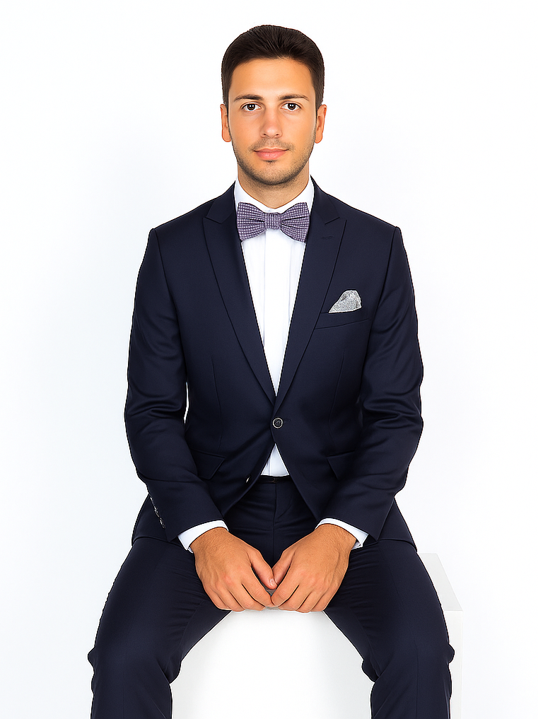 Rossiman Rossi Navy Blue Slim Fit Suit | Peak Lapel Tailored Formalwear for Men – Italian 3-Piece Luxury Suit