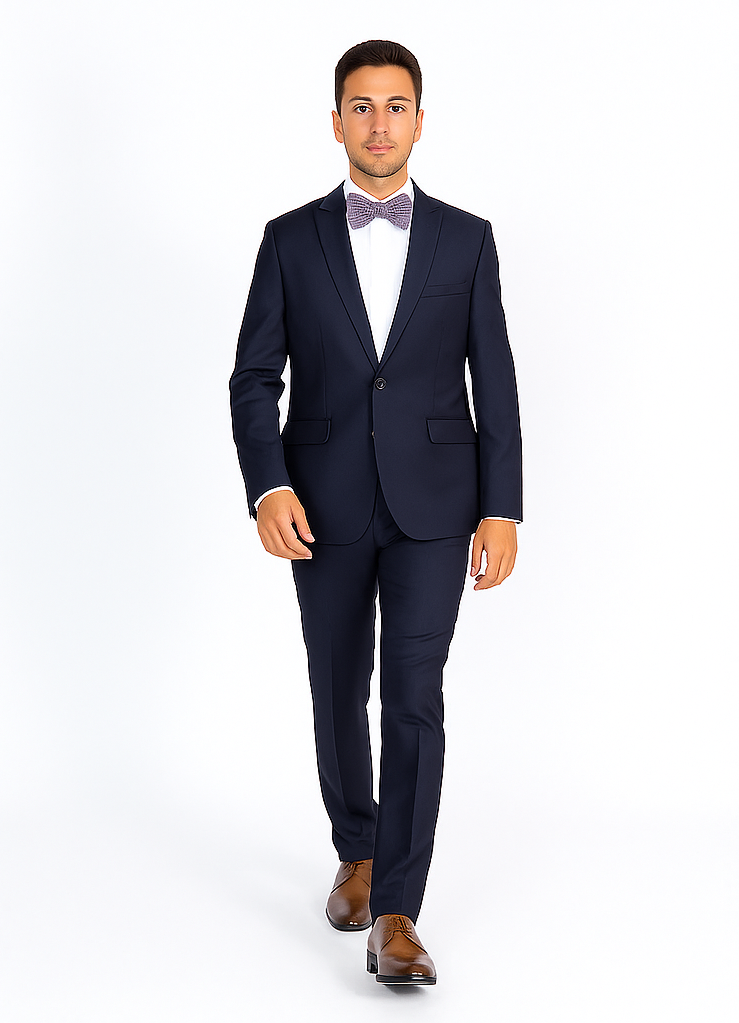 Rossiman Rossi Navy Blue Slim Fit Suit | Peak Lapel Tailored Formalwear for Men – Italian 3-Piece Luxury Suit