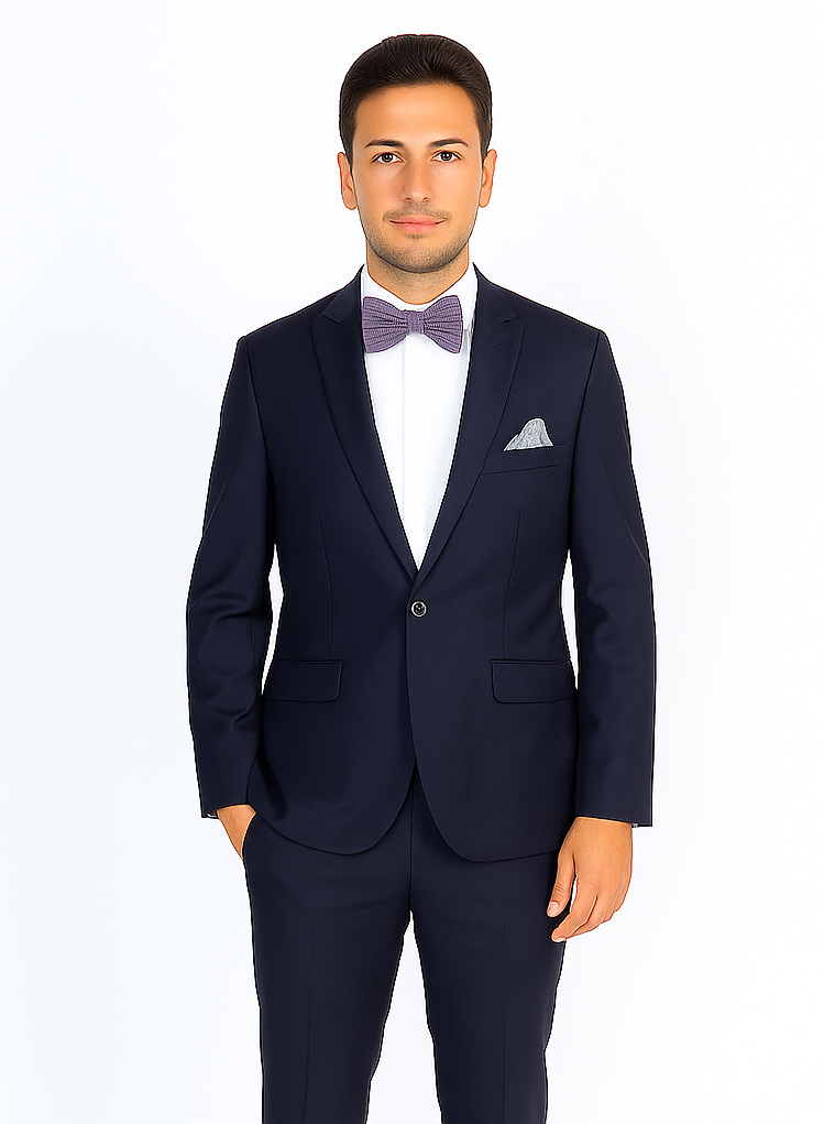Rossiman Rossi Navy Blue Slim Fit Suit | Peak Lapel Tailored Formalwear for Men – Italian 3-Piece Luxury Suit