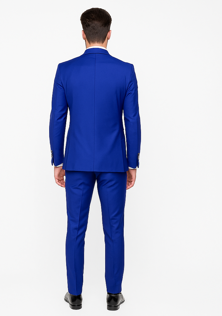 Rossiman Royal Blue Suit for Men | Classic 1-Button Peak Lapel Jacket & Double-Breasted Vest – Italian Tailored 3-Piece Luxury Suit