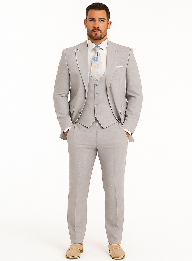 Rossiman Sharkskin Gray Plaid Suit - Double-Breasted Windowpane Suit for Men – Italian Tailored Elegance