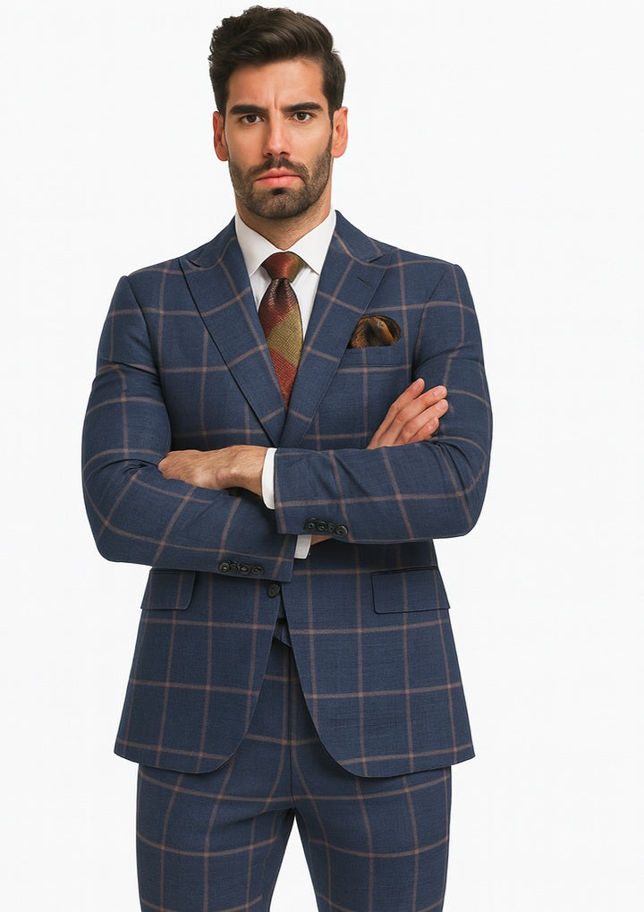 Plaid Double-Breasted Windowpane Suit - Rossiman