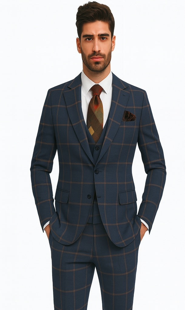 Plaid Double-Breasted Windowpane Suit - Rossiman