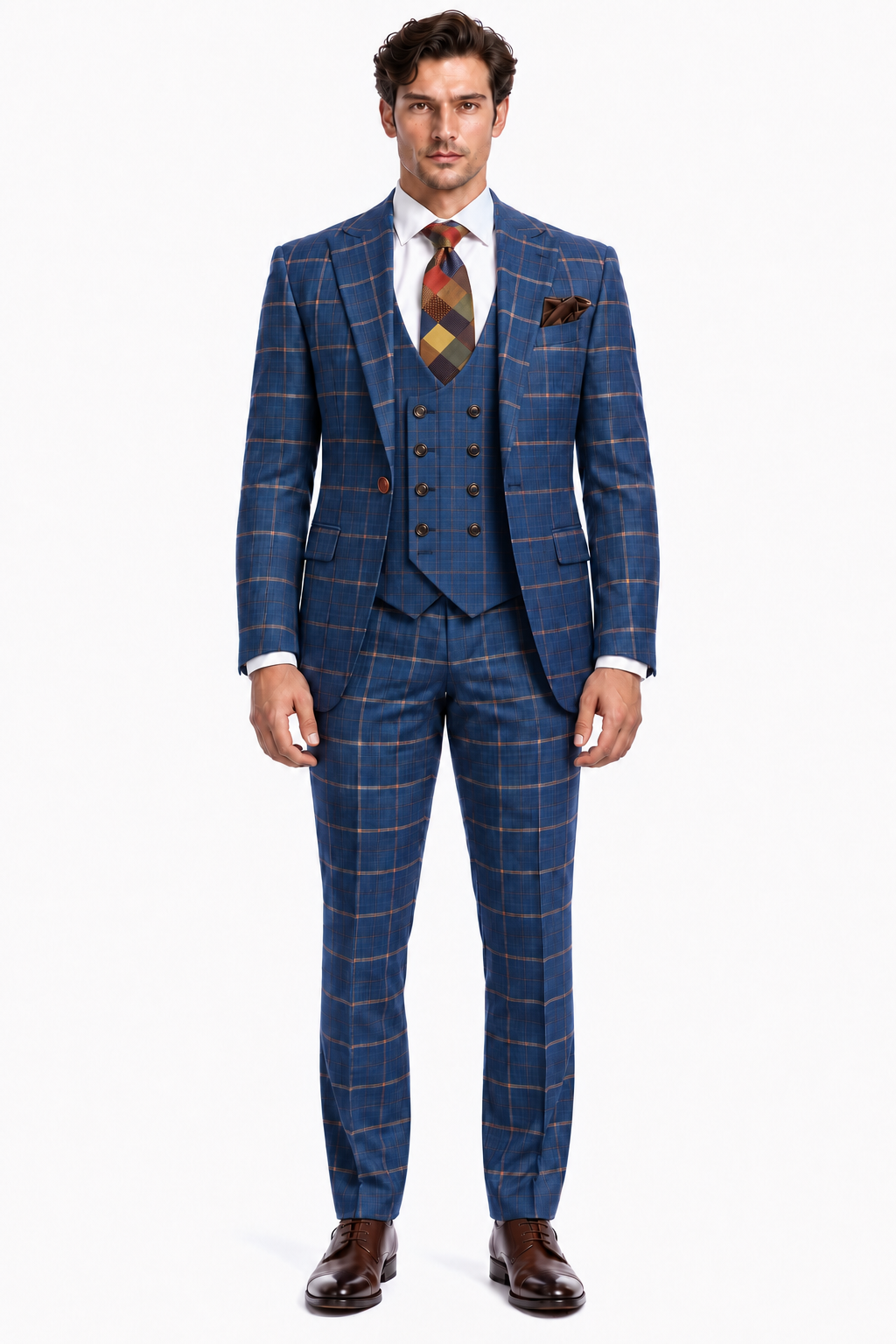 Plaid Double-Breasted Windowpane Suit - Rossiman
