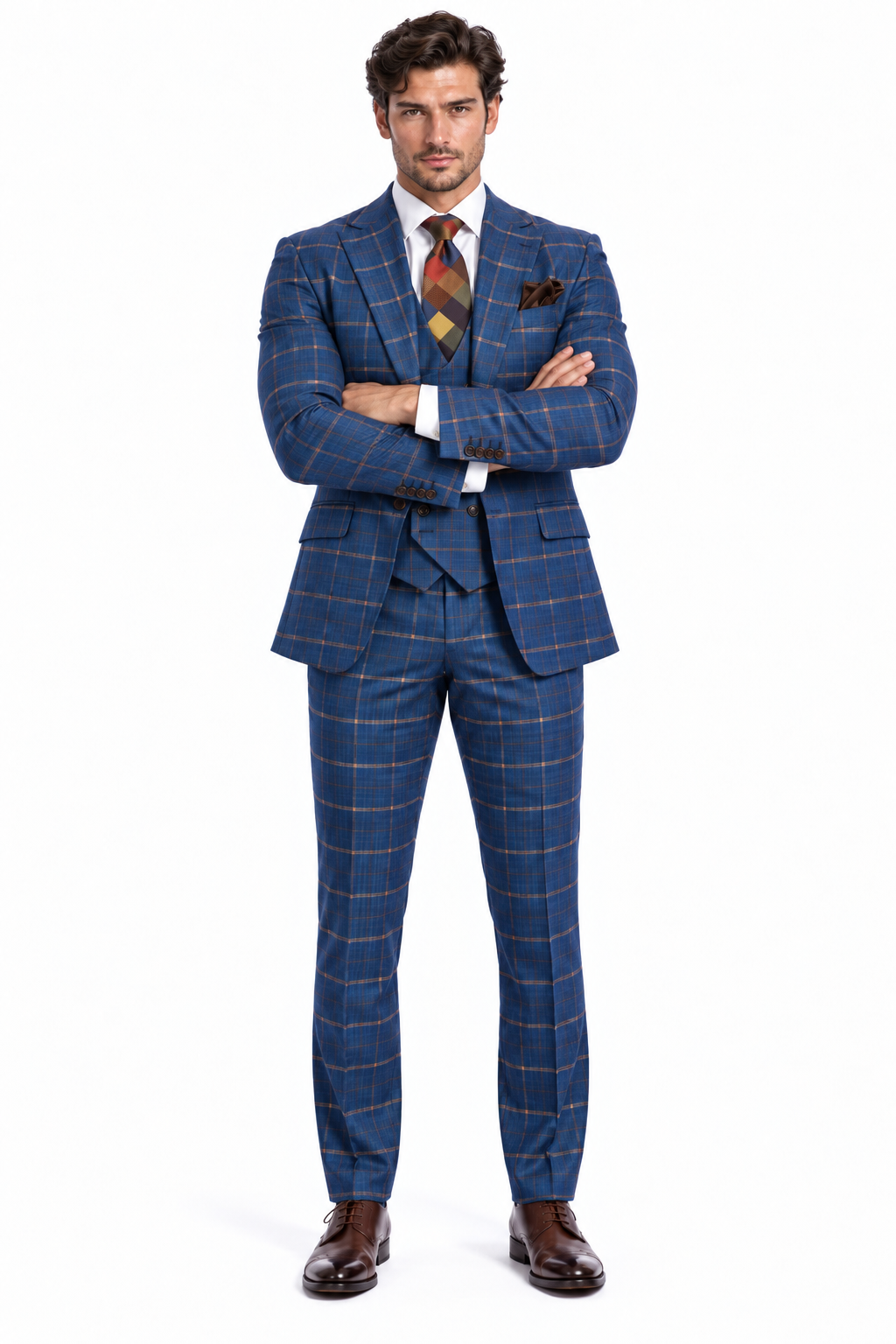 Plaid Double-Breasted Windowpane Suit - Rossiman