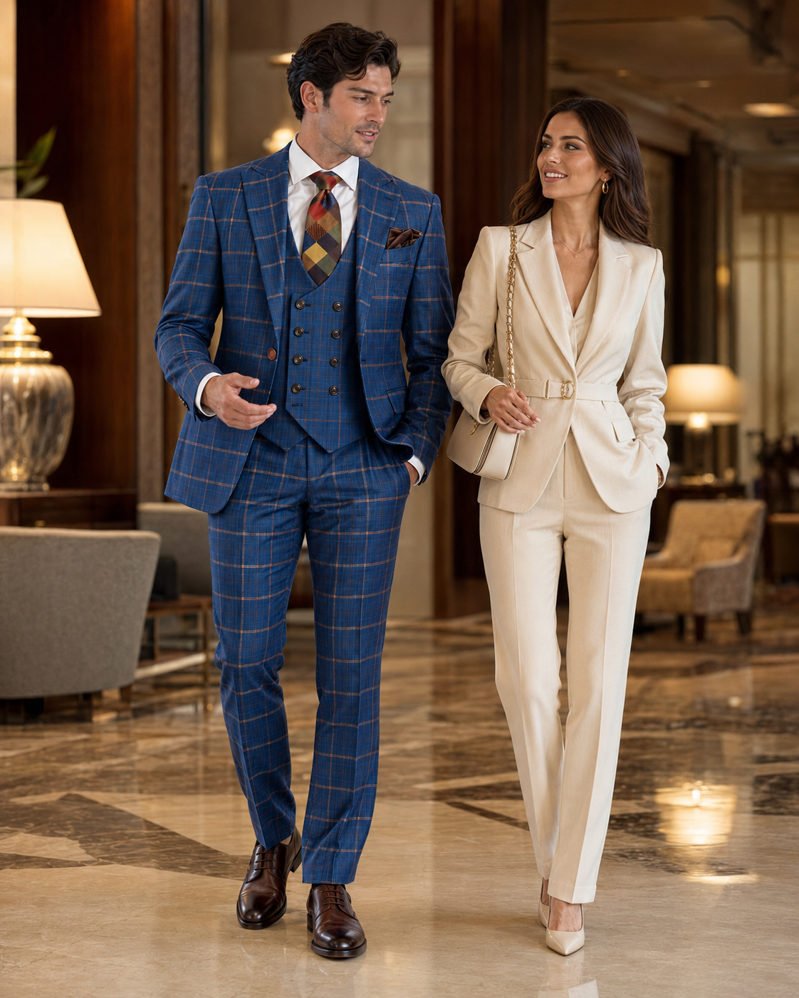 Plaid Double-Breasted Windowpane Suit - Rossiman