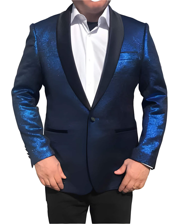 Royal Blue  1 Button Black Shawl Lapel Blazer Suit Jacket