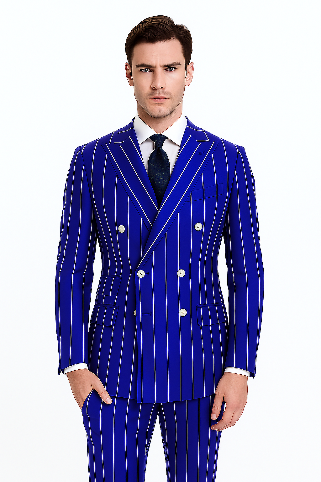 Royal Blue Pinstripe Double Breasted Suit