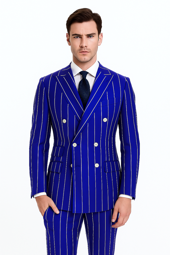 Royal Blue Pinstripe Double Breasted Suit