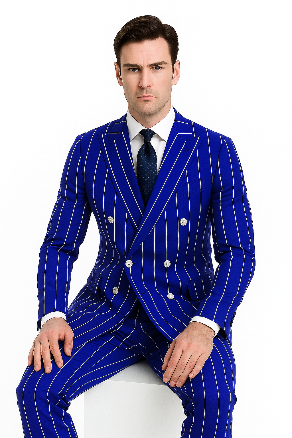 Royal Blue Pinstripe Double Breasted Suit