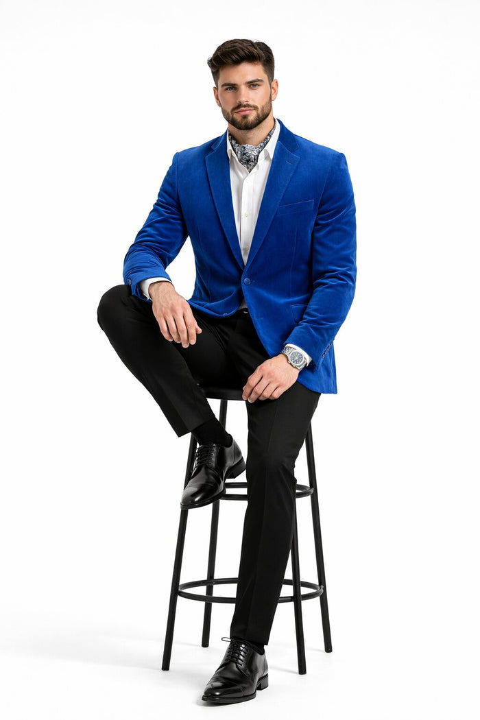 Men's Fashion 2 Button Velvet Jacket Royal Blue Men's blazer Jacket