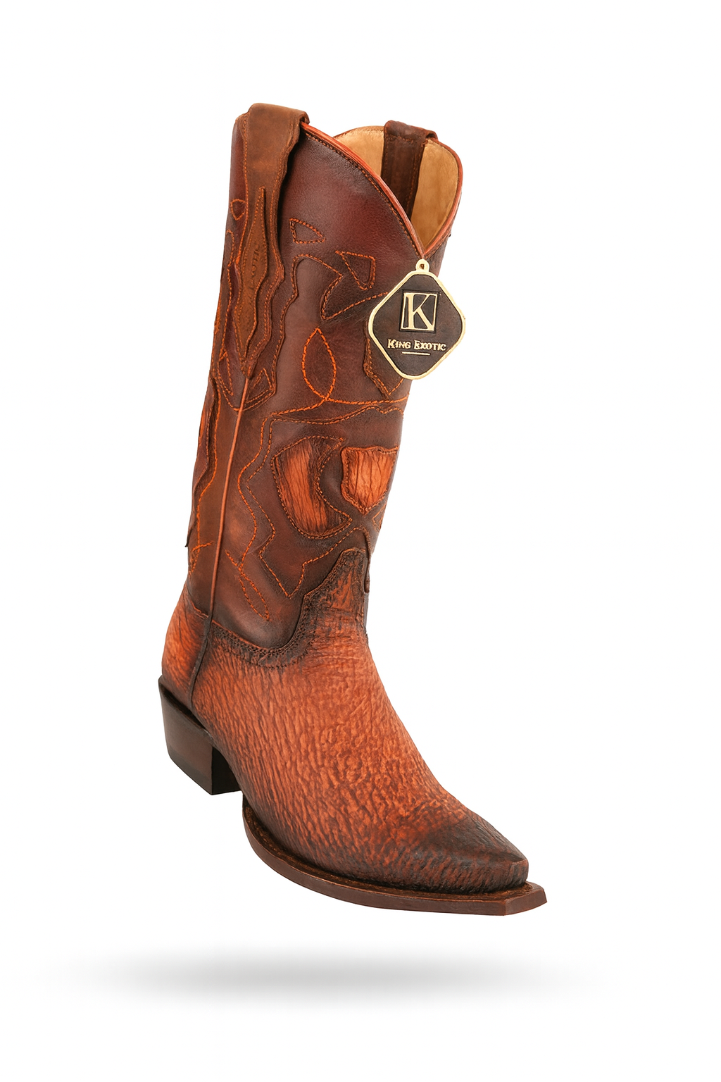 King Exotic Men's Snip Toe Sharkskin Boots Cognac