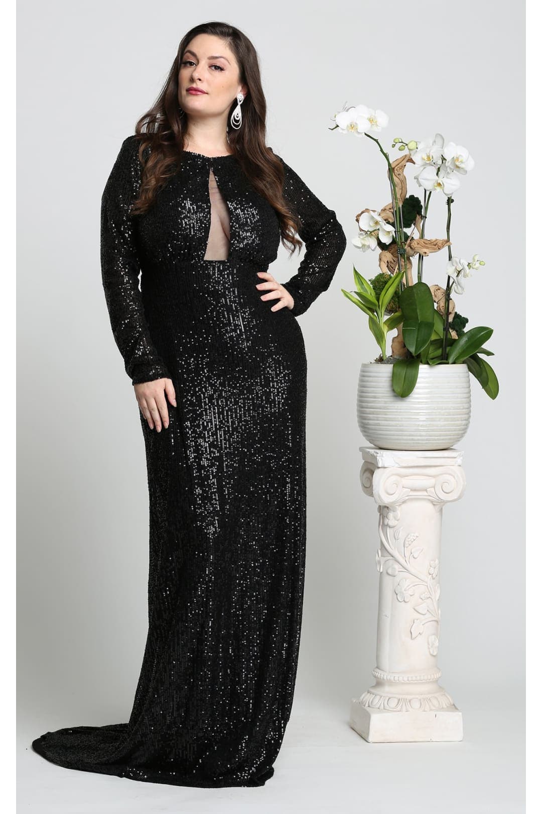 Long Sleeve Stretchy Red Carpet Sequin Formal Dress