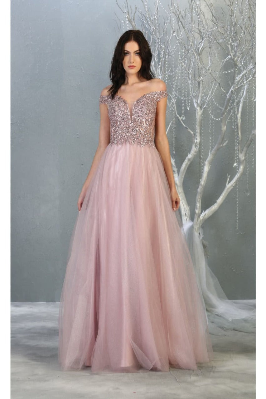 Royal Queen RQ7864 Off-Shoulder Embellished Prom Dress
