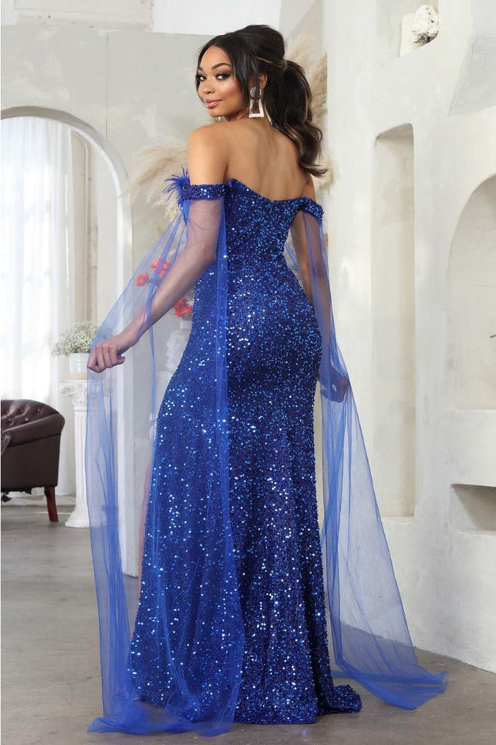 Royal Queen RQ8012 Semi-Sweetheart Mesh Feathers Pageant Dress