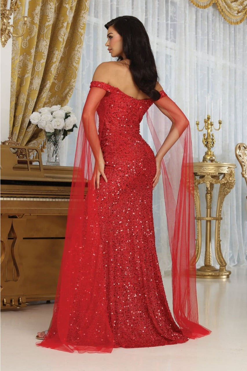 Royal Queen RQ8012 Semi-Sweetheart Mesh Feathers Pageant Dress