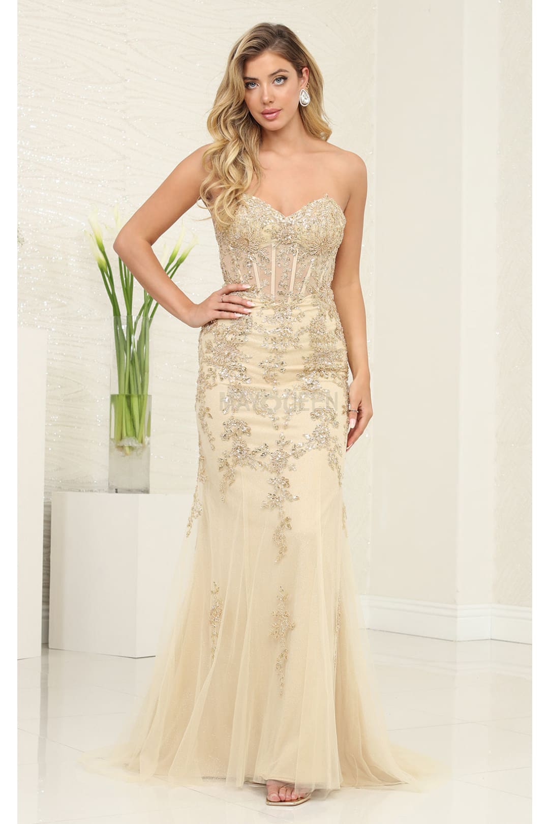 Royal Queen RQ8013 Embellished Strapless Boned Corset Evening Gown