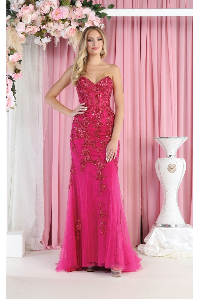 Royal Queen RQ8013 Embellished Strapless Boned Corset Evening Gown