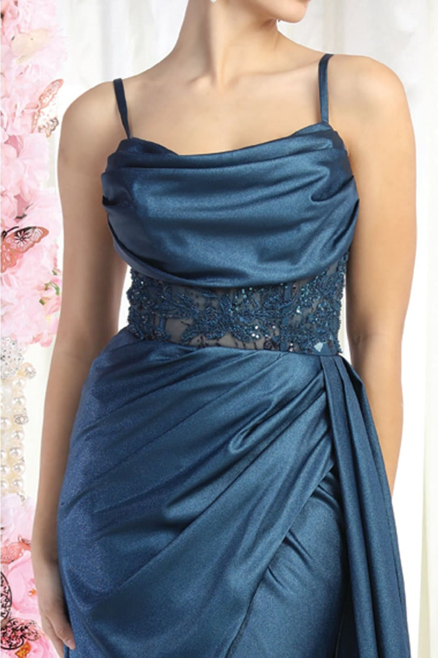 Royal Queen RQ8020 Sleeveless Sheer Side Sash Evening Gown