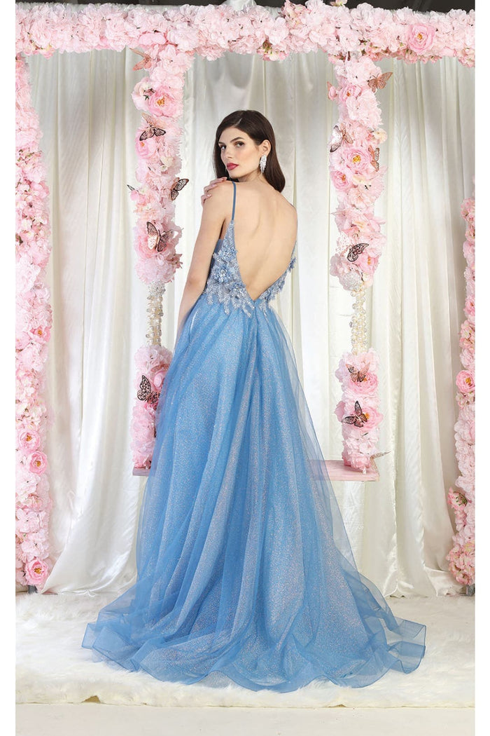 Royal Queen RQ8024 Spaghetti Straps Floral Applique Long Pageant Gown