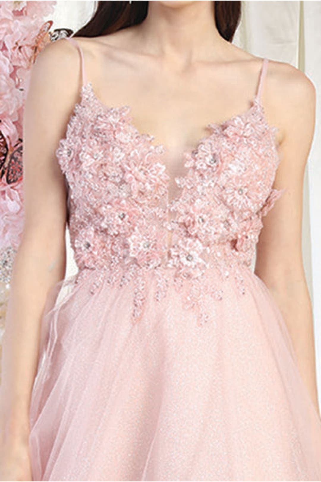 Royal Queen RQ8024 Spaghetti Straps Floral Applique Long Pageant Gown
