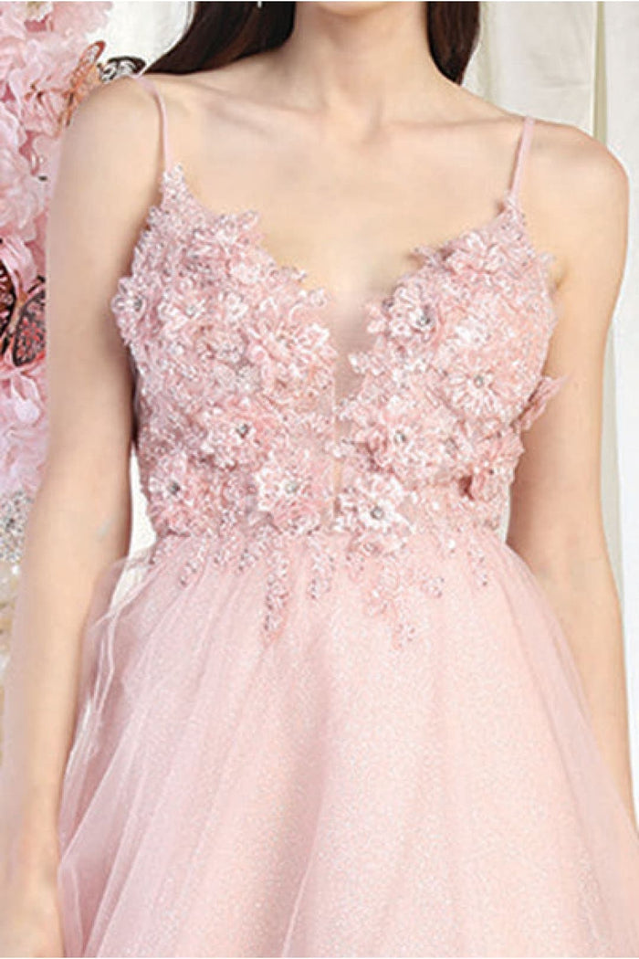 Royal Queen RQ8024 Spaghetti Straps Floral Applique Long Pageant Gown