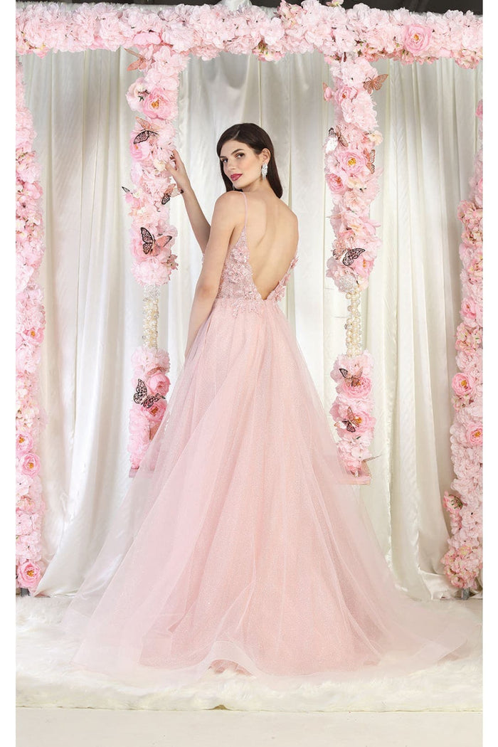 Royal Queen RQ8024 Spaghetti Straps Floral Applique Long Pageant Gown