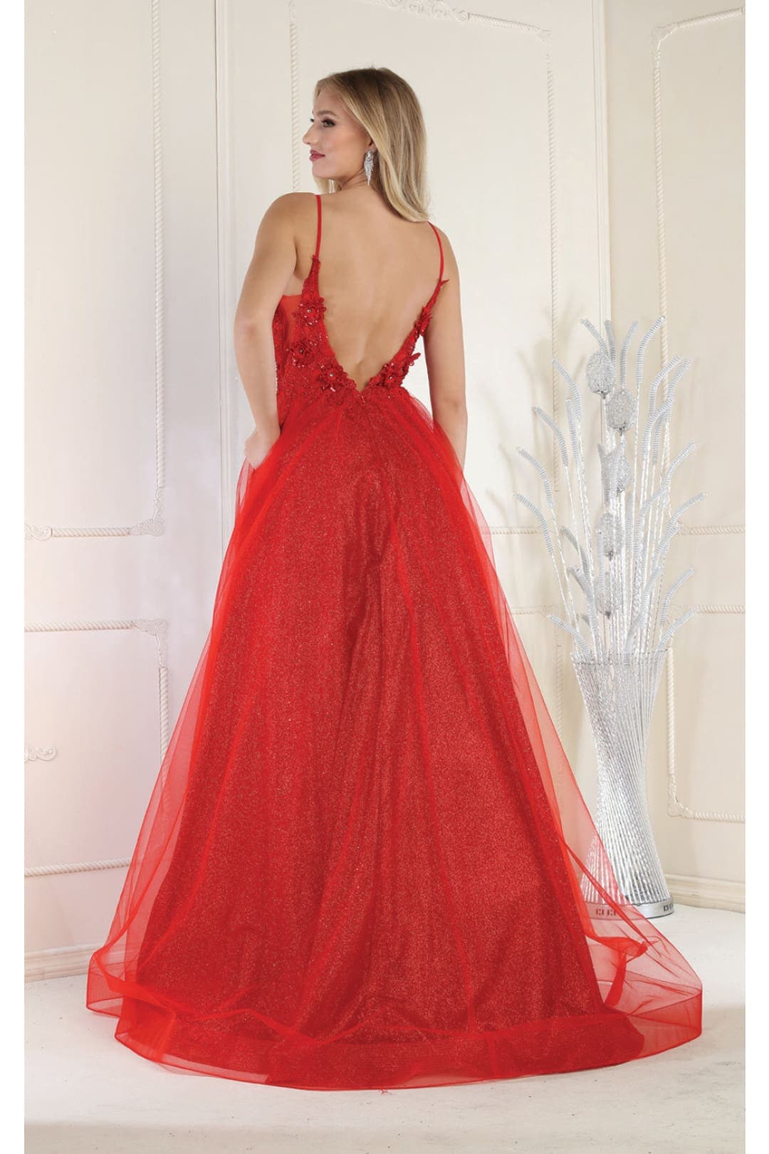 Royal Queen RQ8024 Spaghetti Straps Floral Applique Long Pageant Gown