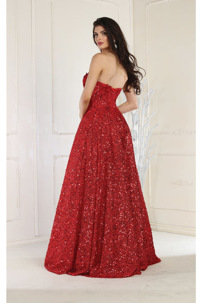 Sequin A-line Corset Prom Classy Formal Gown RQ8025
