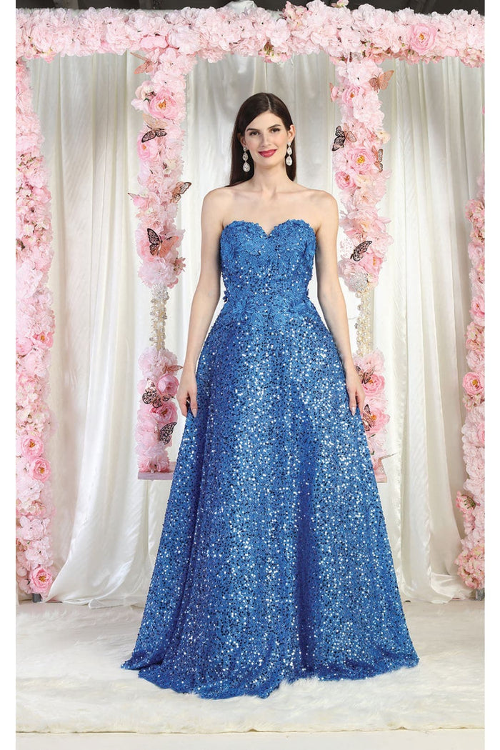 Sequin A-line Corset Prom Classy Formal Gown RQ8025