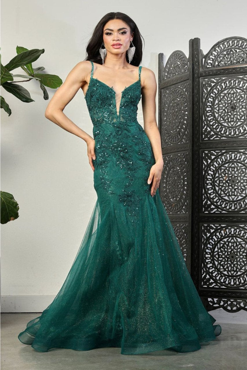 Royal Queen RQ8039 Spaghetti Strap Glitter V-Neck Prom Dress