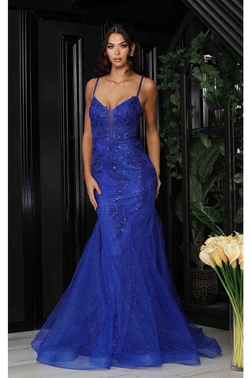 Royal Queen RQ8039 Spaghetti Strap Glitter V-Neck Prom Dress