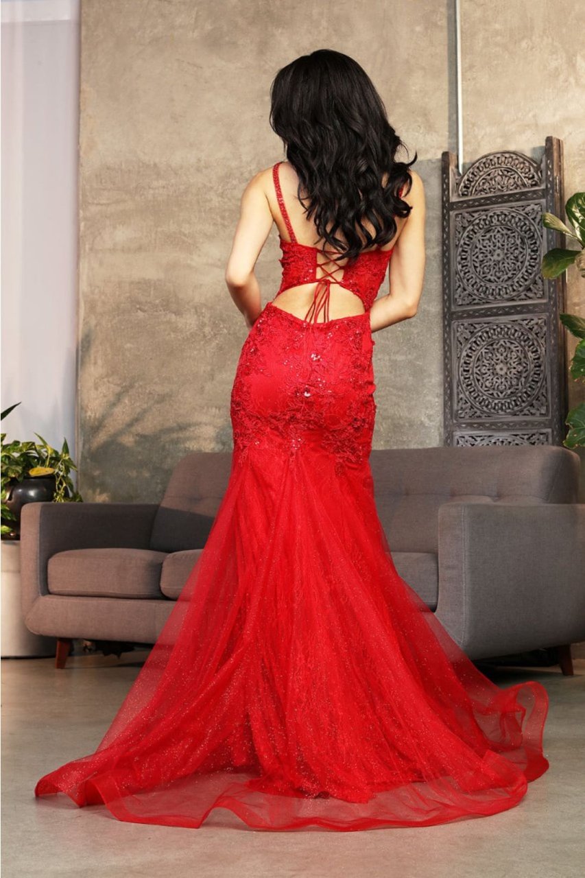 Royal Queen RQ8039 Spaghetti Strap Glitter V-Neck Prom Dress