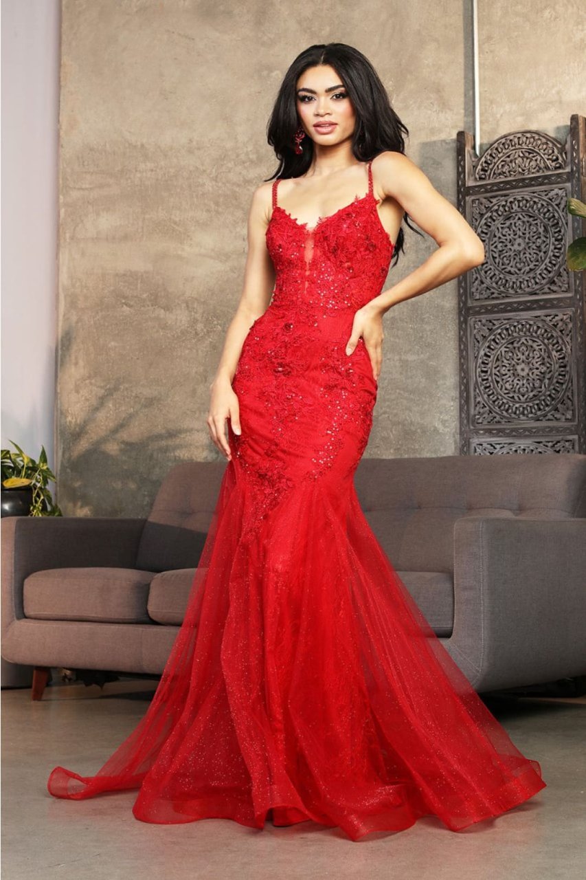 Royal Queen RQ8039 Spaghetti Strap Glitter V-Neck Prom Dress