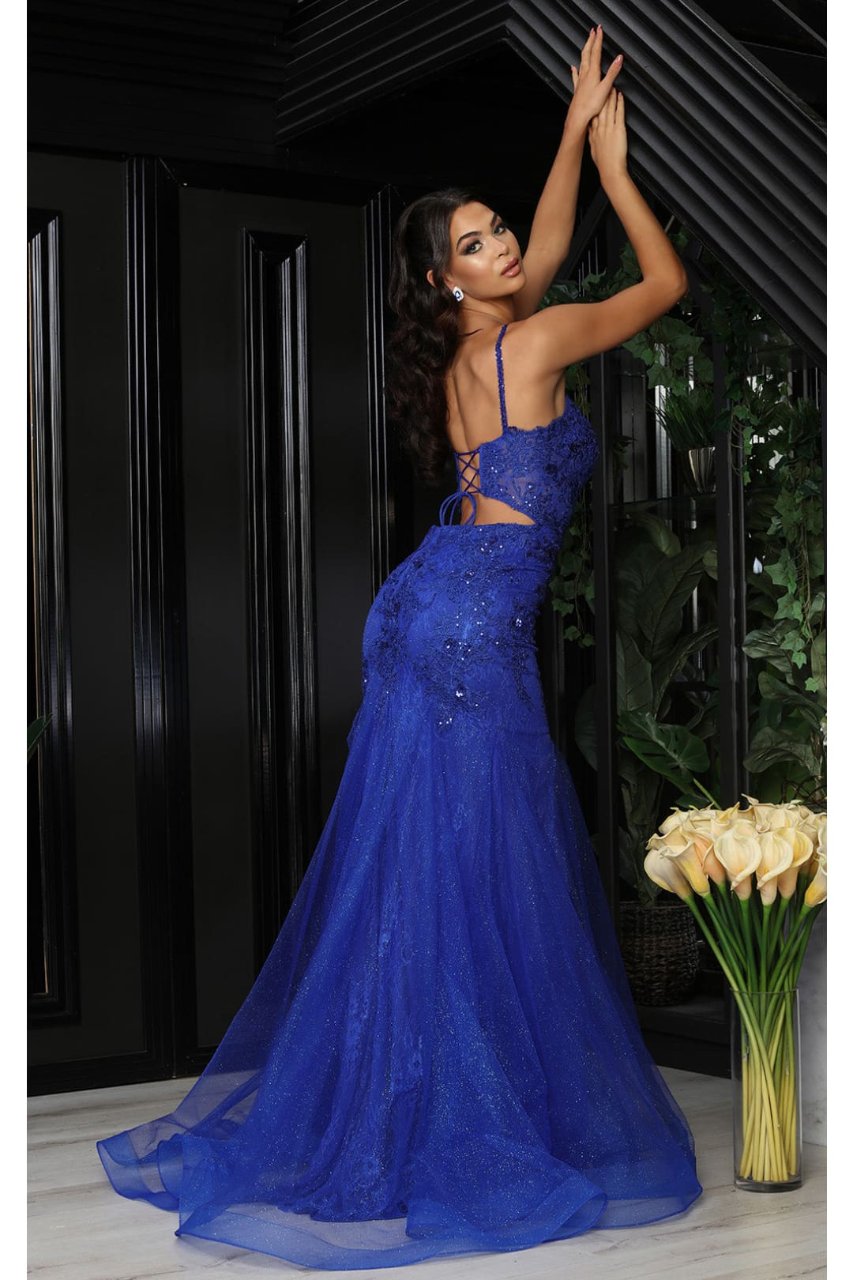 Royal Queen RQ8039 Spaghetti Strap Glitter V-Neck Prom Dress