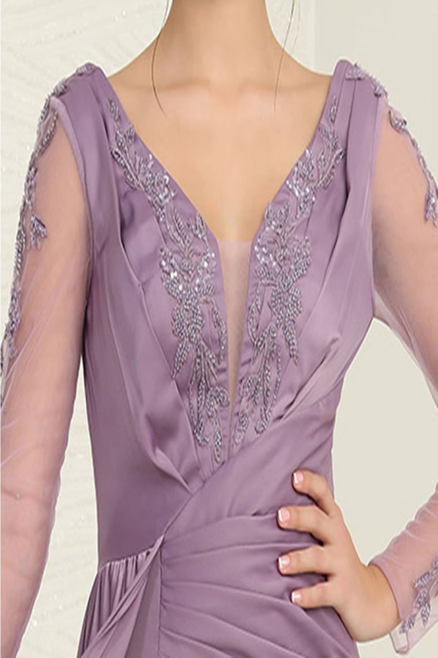 Royal Queen RQ8045 Plunging V-Neck High Slit Satin Long MOB Gown